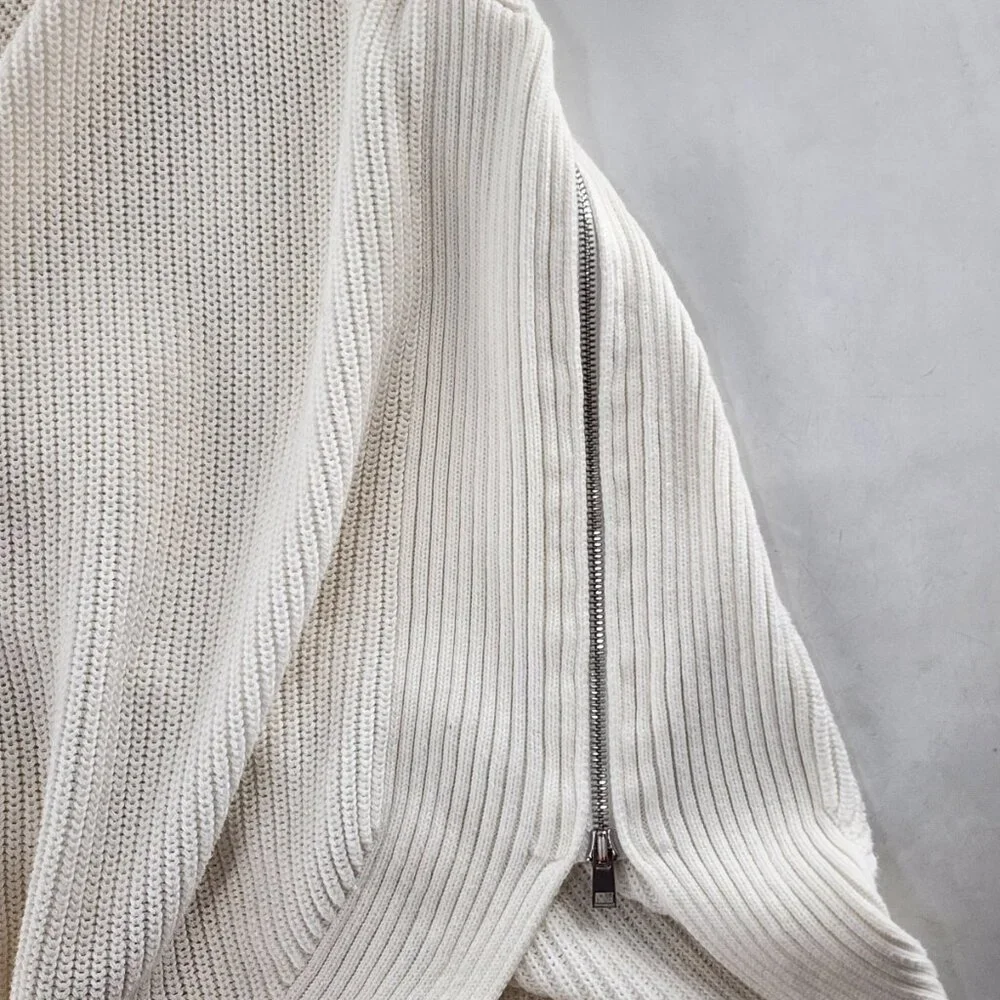 VINCE Side Zip Ribbed Turtleneck Sweater Cream 100% Cotton Size‎ XS 240